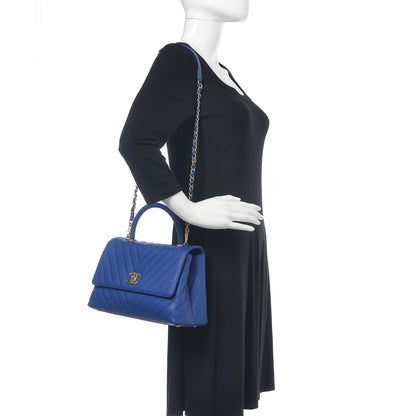 Chanel Caviar Chevron Quilted Small Coco Handle Flap Blue 2 of 11