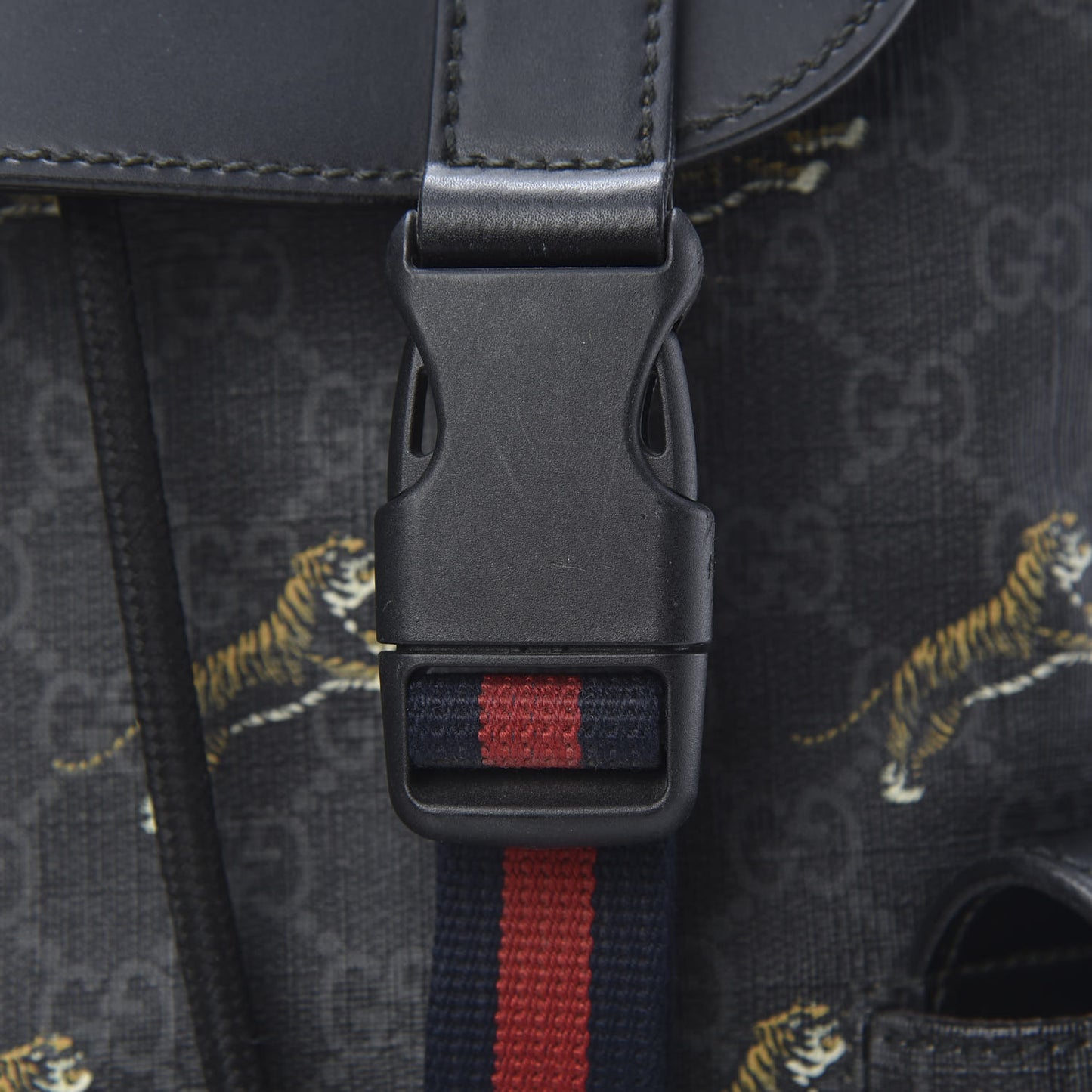 GG Supreme Monogram Tigers Double Buckle Backpack Black Multicolor