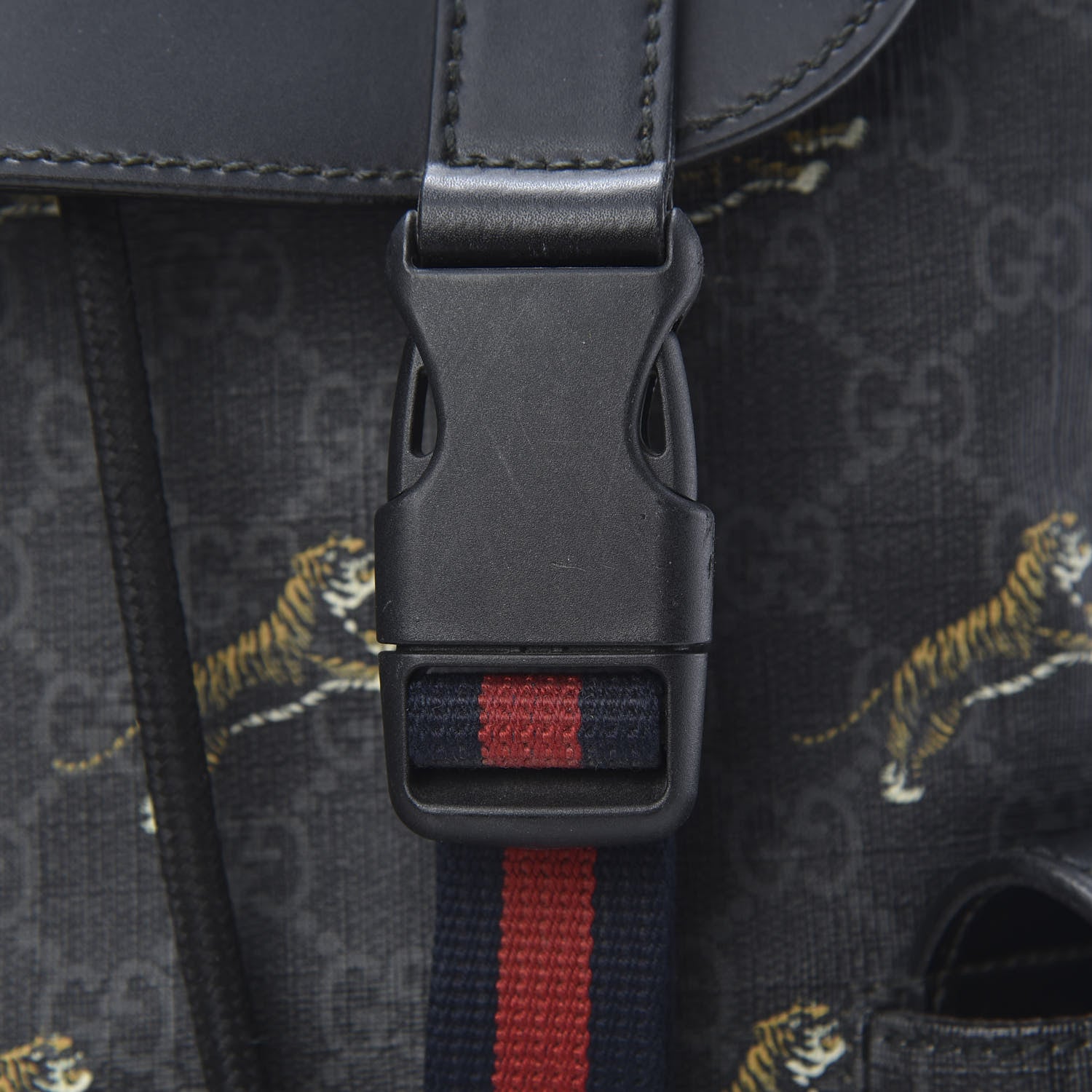 Gucci GG Supreme Monogram Tigers Double Buckle Backpack Black Multicolor 14 of 20