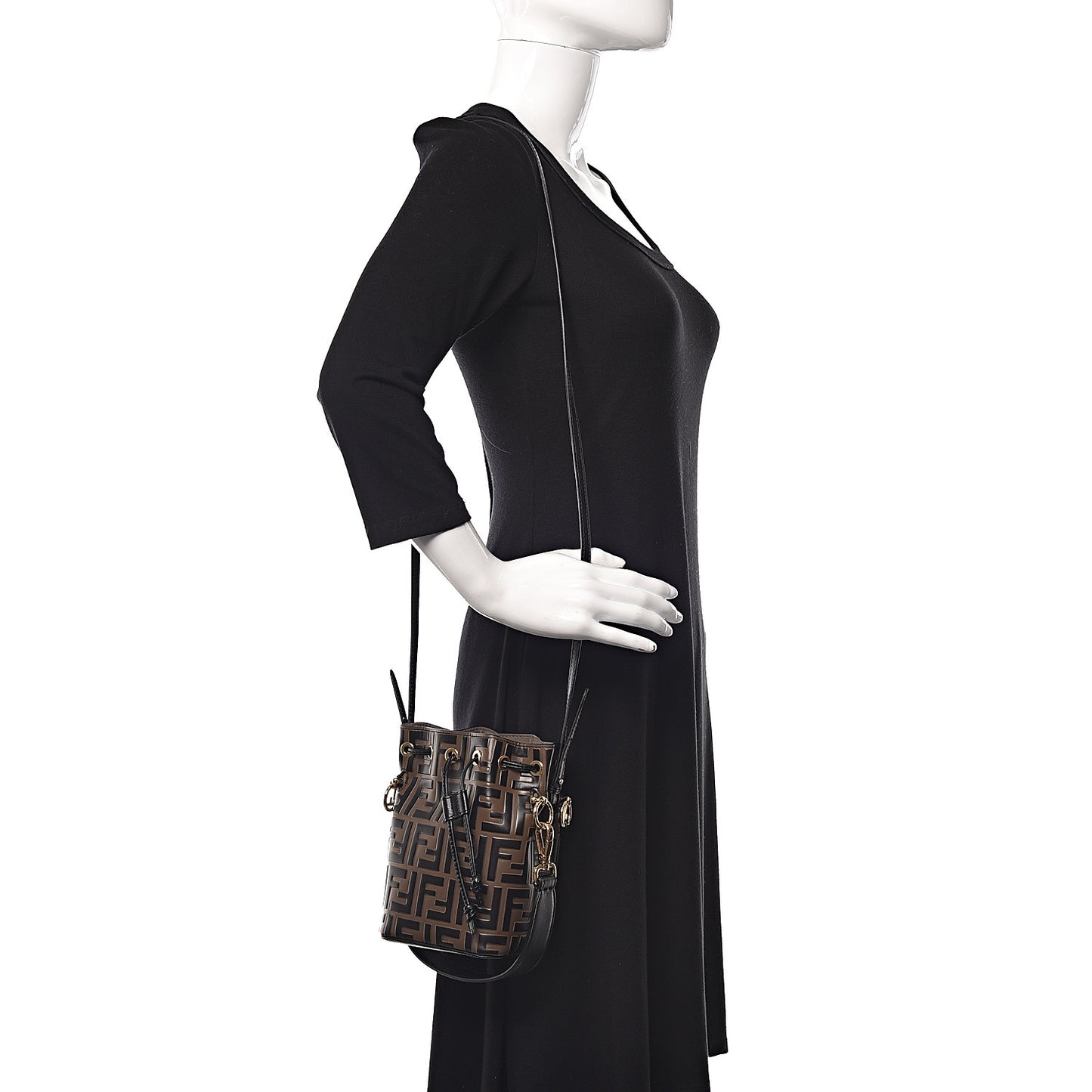 Vitello Liberty F is Fendi Bi-Color FF 1974 Embossed Mini Mon Tresor Bucket Bag Maya Black