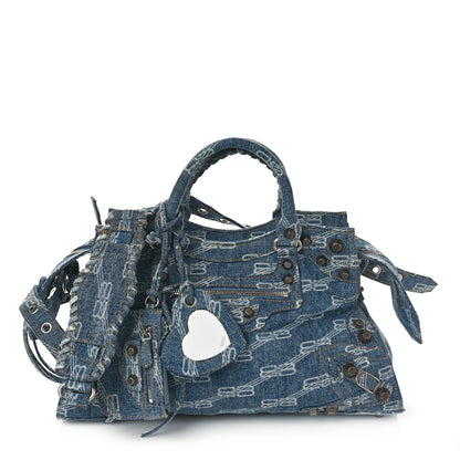 Balenciaga Denim BB Monogram Neo Cagole City Handbag Blue 1 of 12