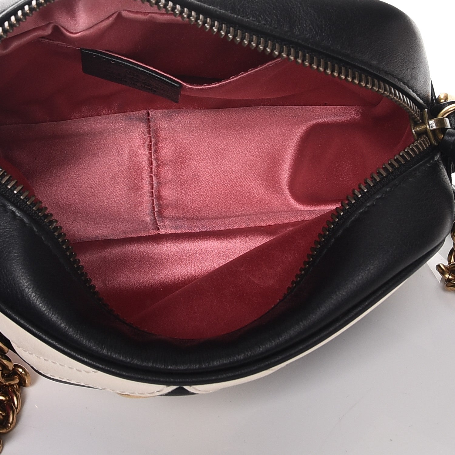 Gucci Calfskin Matelasse Mini GG Marmont Chain Shoulder Bag Black White 5 of 9