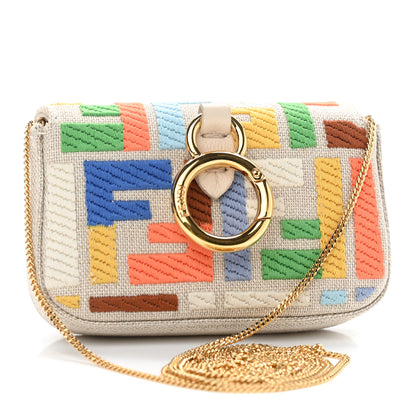 Fendi Kuban Canvas FF Embroidered Nano Baguette Charm Grezzo Multicolor 3 of 11