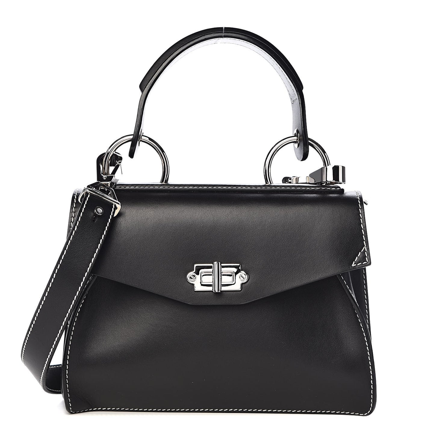 Smooth Calfskin Small Hava Top Handle Bag Black