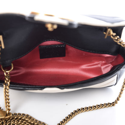 Gucci Calfskin Matelasse Super Mini GG Marmont Shoulder Bag Black White 6 of 14