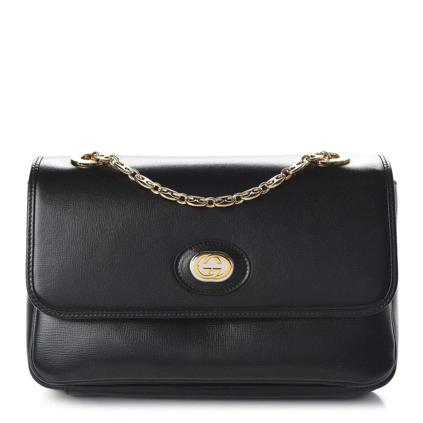 Azalea Calfskin Small Marina Chain Shoulder Bag Black