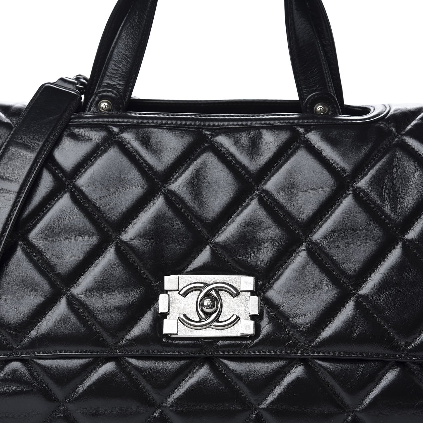 Glazed Calfskin Boy Satchel Flap Black