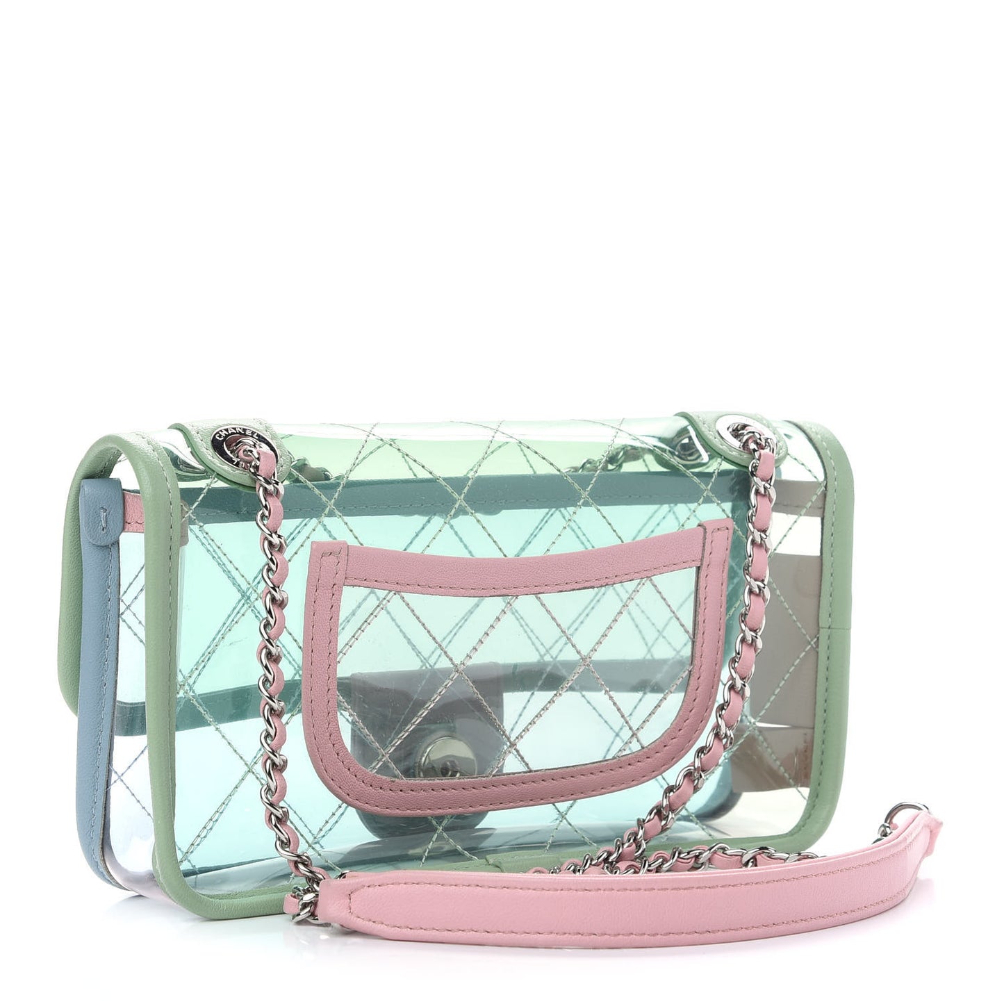 Lambskin PVC Quilted Mini Coco Splash Flap Blue Green
