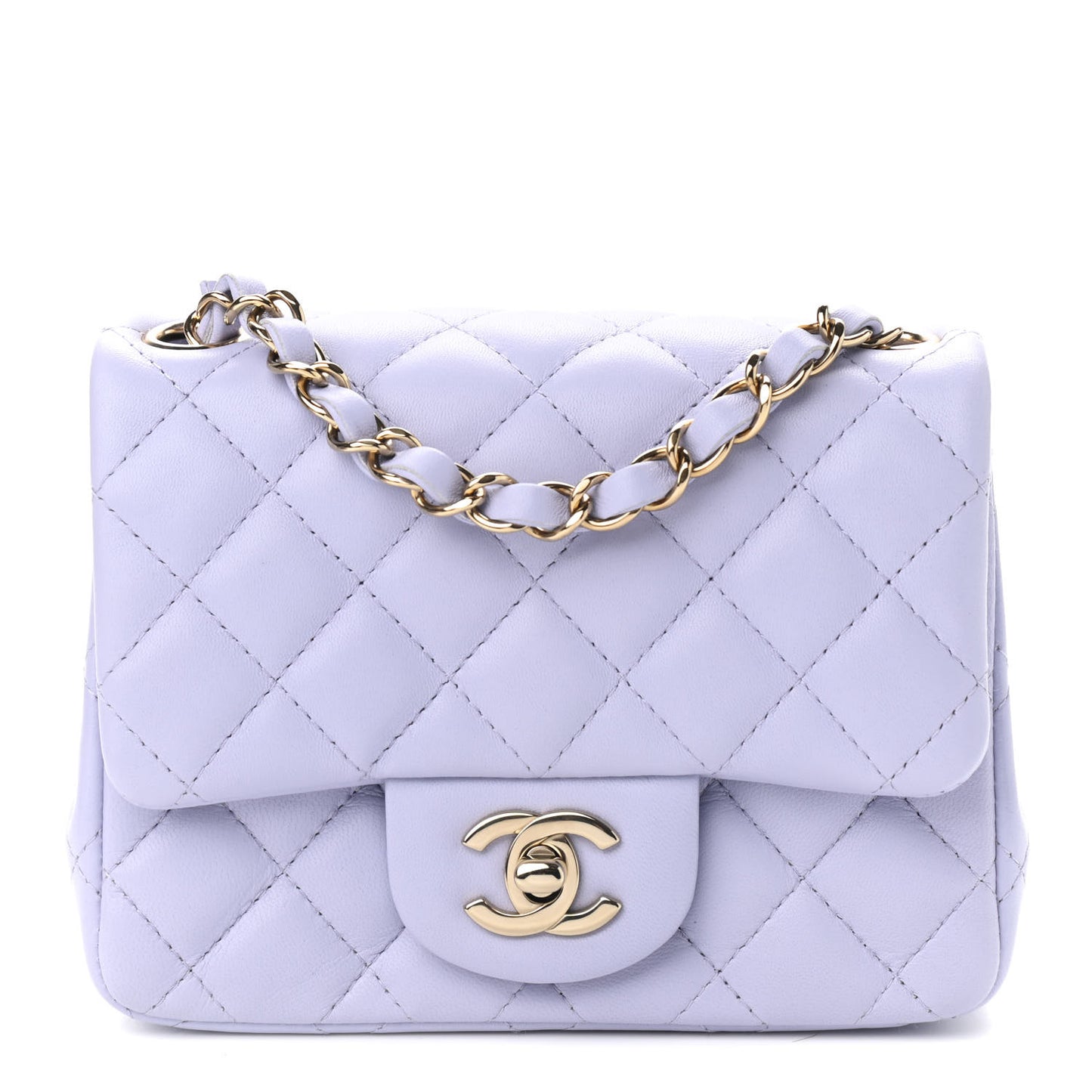 Lambskin Quilted Mini Square Flap Light Purple