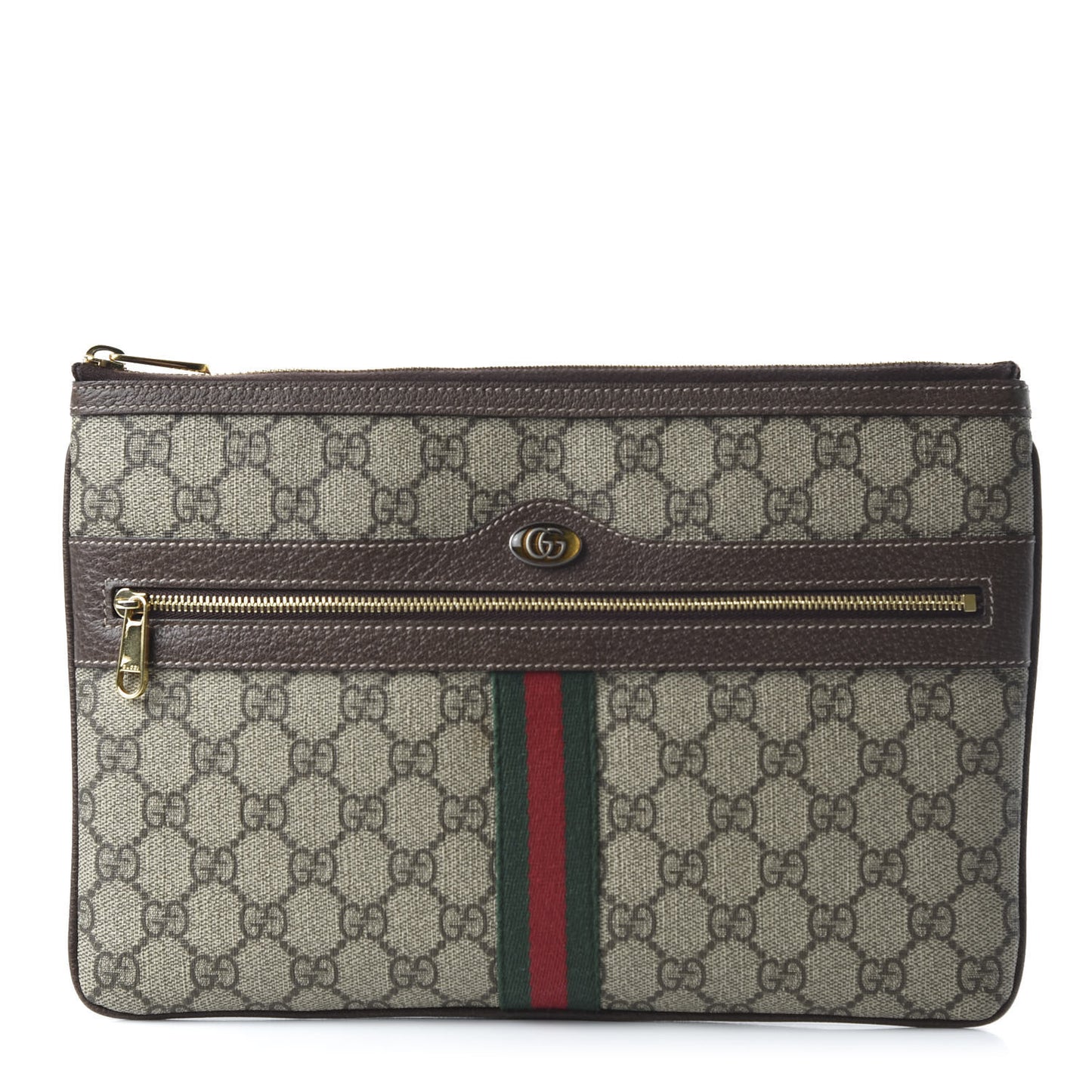 GG Supreme Monogram Large Ophidia Pouch Clutch Brown