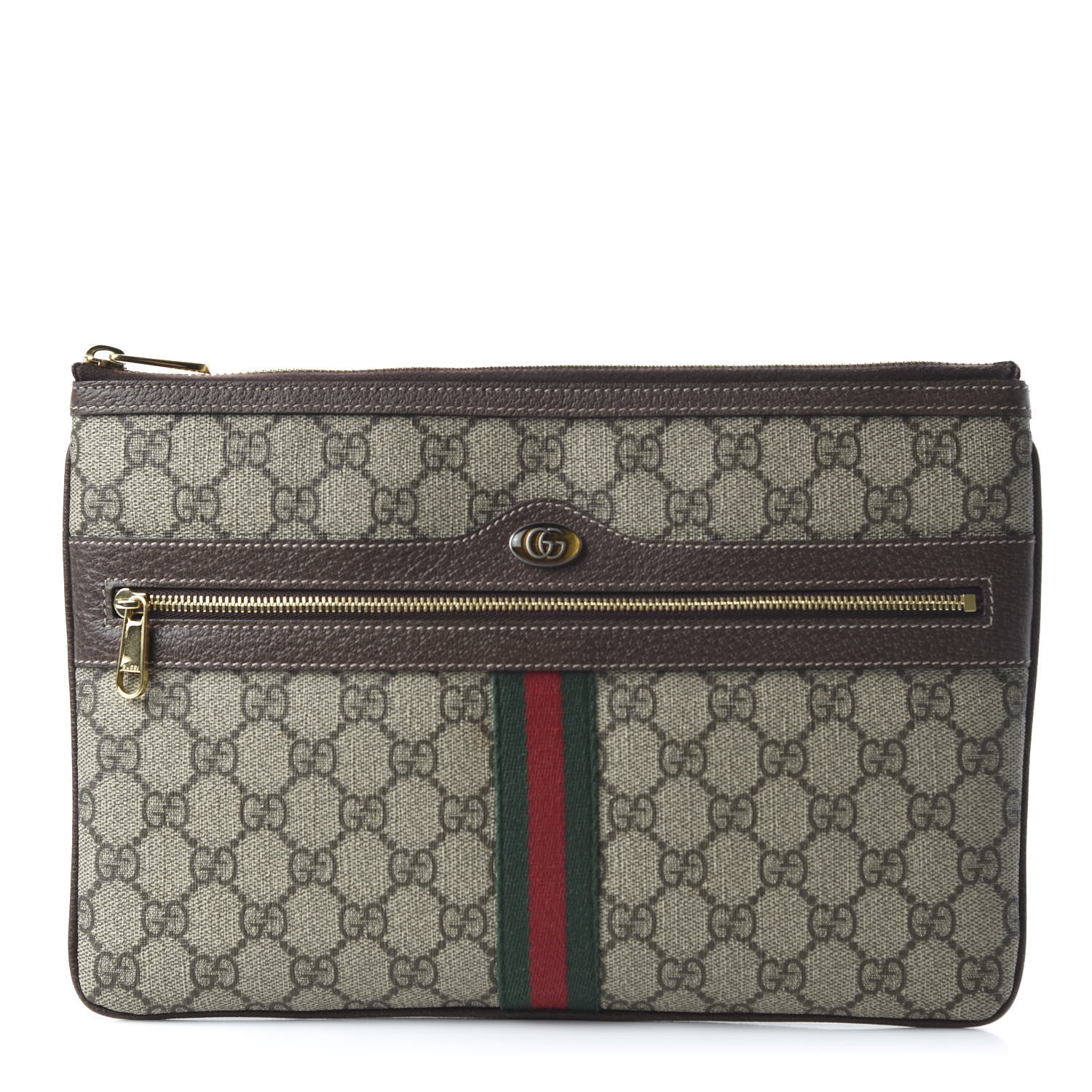 Gucci GG Supreme Monogram Large Ophidia Pouch Clutch Brown 1 of 11