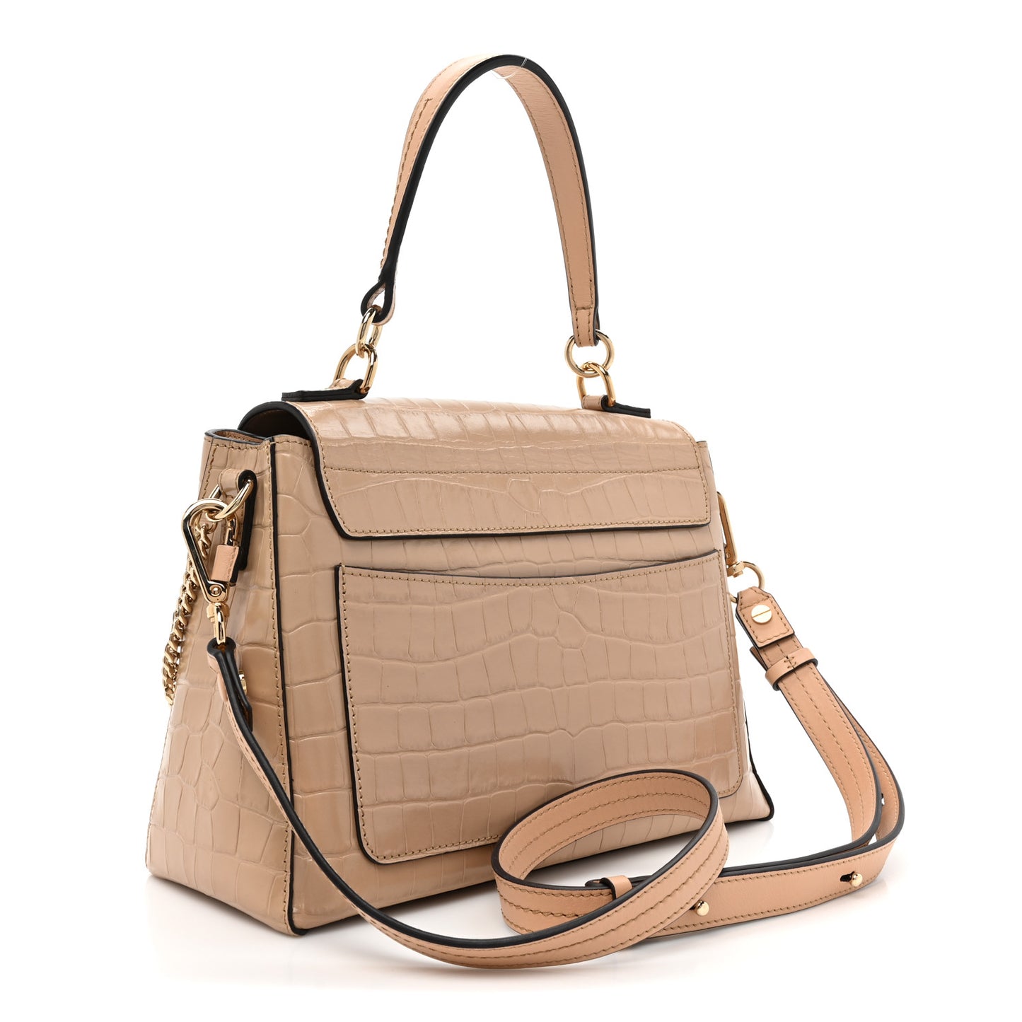 Calfskin Crocodile Embossed Small Faye Day Shoulder Bag Beige