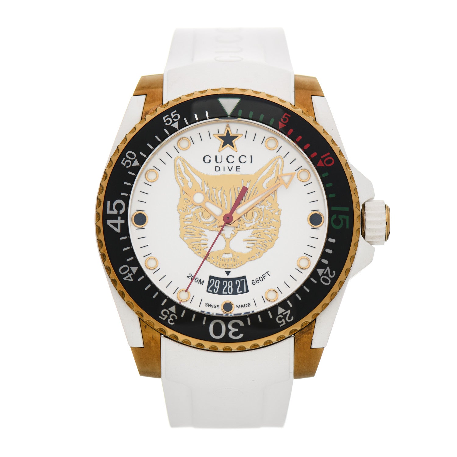 Gucci Stainless Steel Rubber 40mm Dive Feline Quartz Watch White 1 of 7