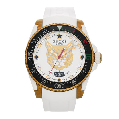 Gucci Stainless Steel Rubber 40mm Dive Feline Quartz Watch White 1 of 7