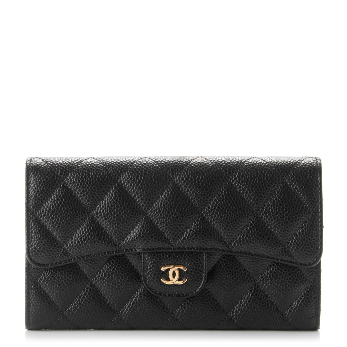 Caviar Quilted Large Flap Wallet Black