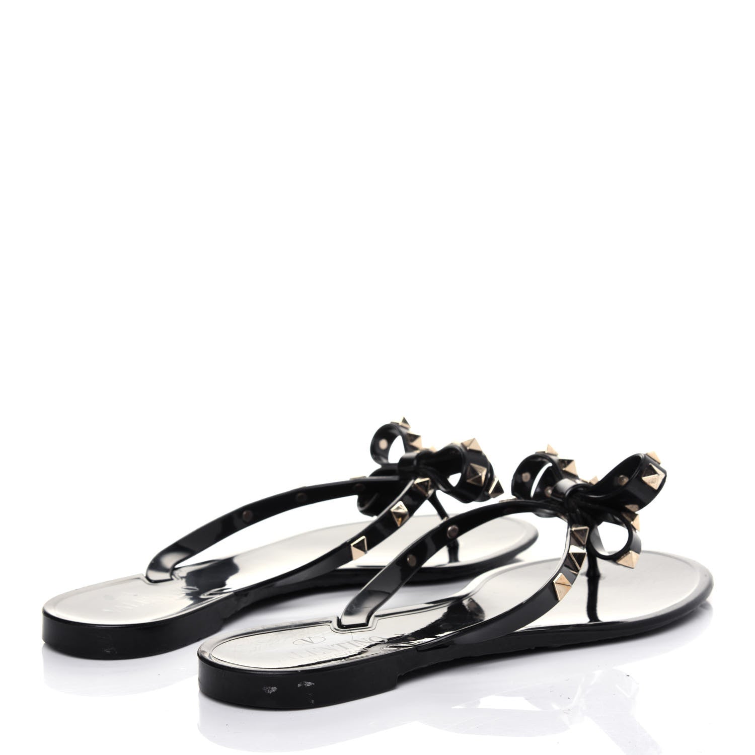 Valentino Garavani PVC Jelly Rockstud Bow Thong Sandals 39 Black 4 of 10