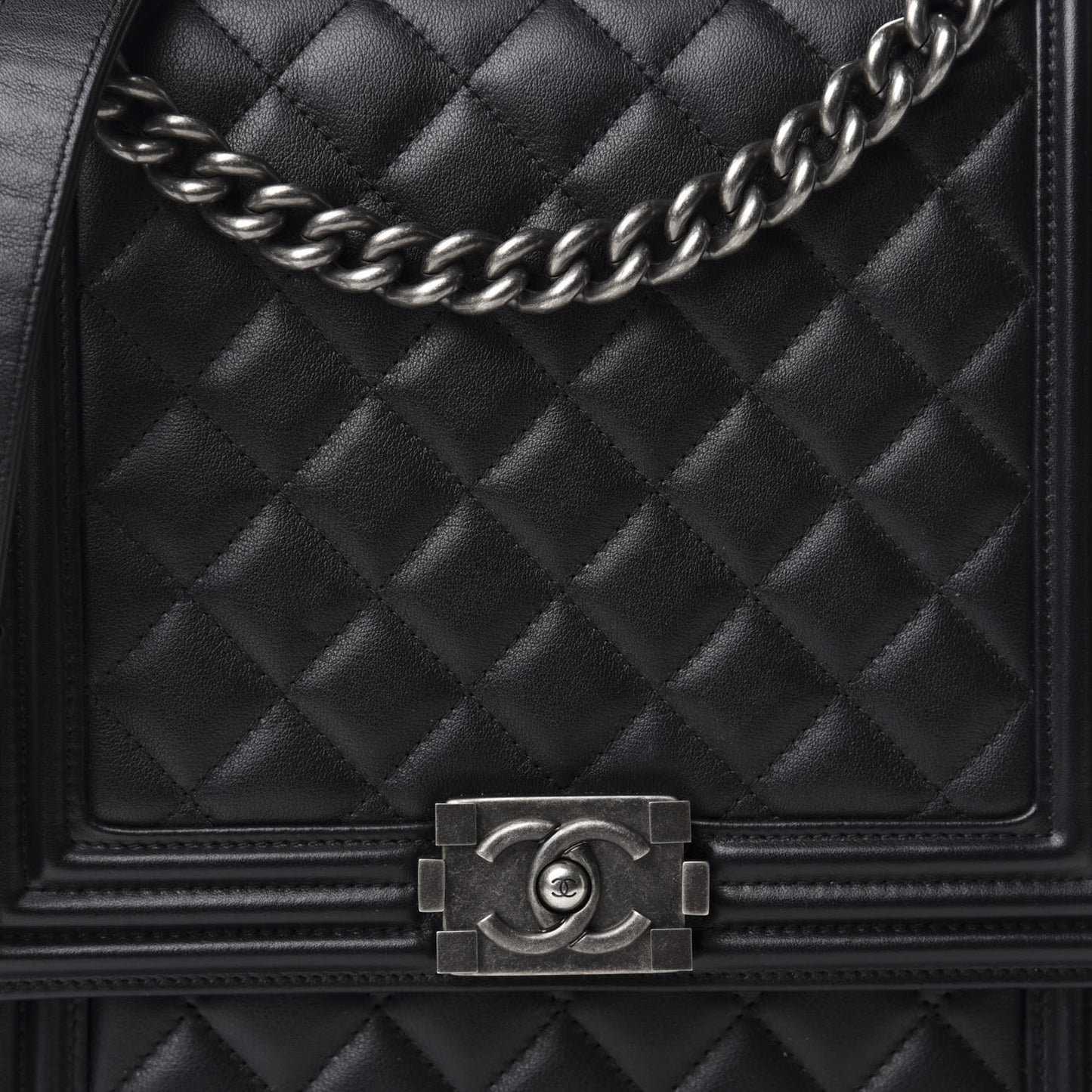 Calfskin Quilted North South Boy Flap Black