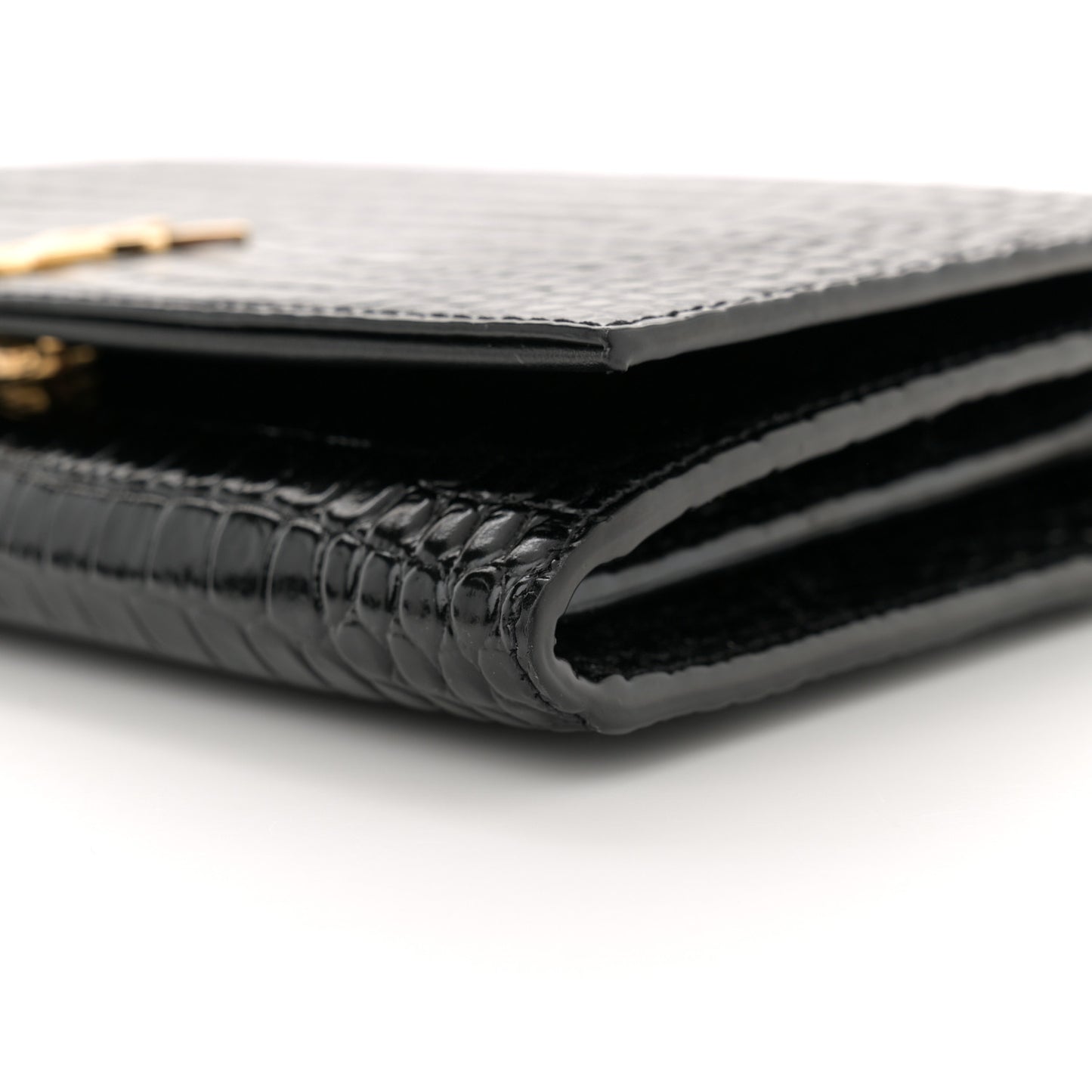 Calfskin Crocodile Embossed Monogram Chain Wallet Black