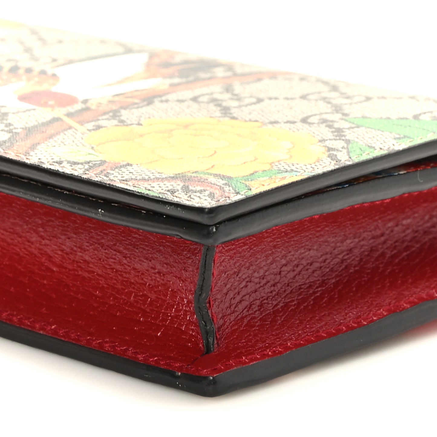 GG Supreme Monogram Tian Chain Wallet Beige Multicolor Red
