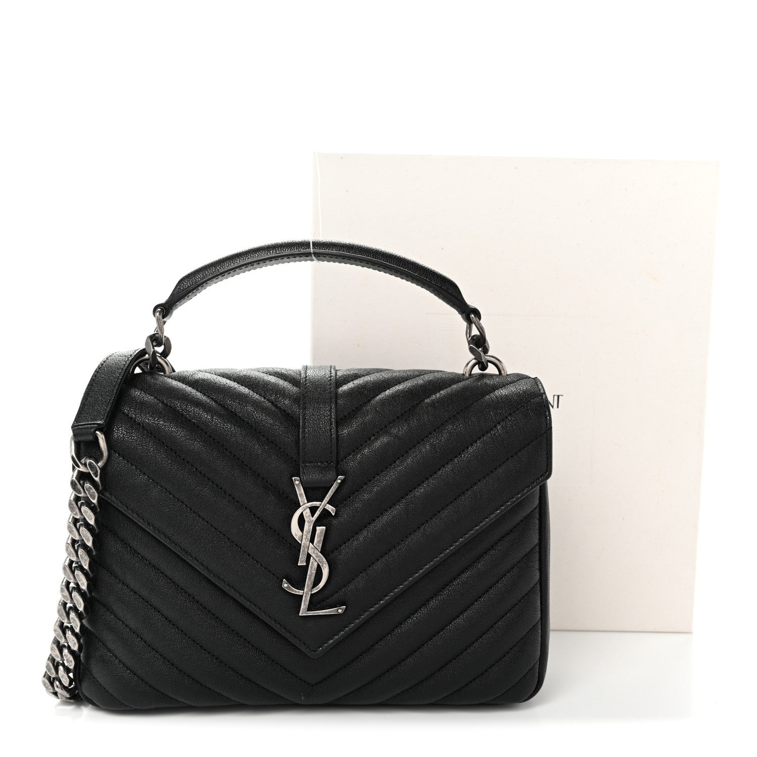 Saint Laurent Sheepskin Matelasse Chevron Monogram Medium College Bag Black 11 of 11