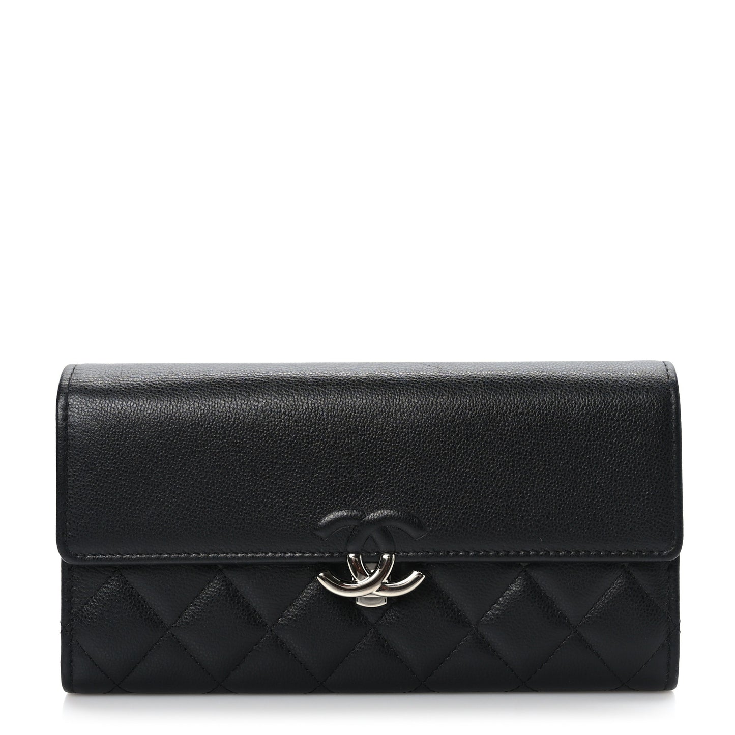 Grained Calfskin Quilted CC Box Flap Wallet Black
