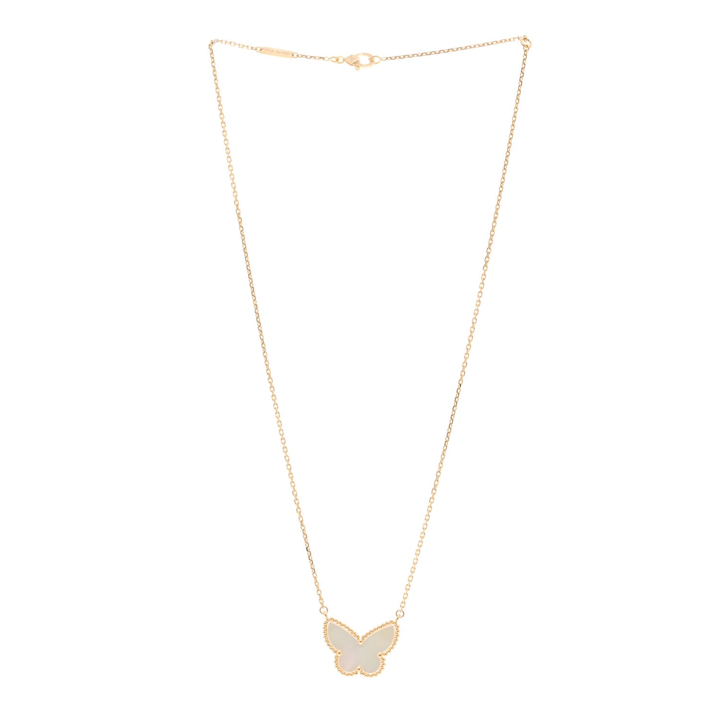 18K Yellow Gold Mother of Pearl Lucky Alhambra Butterfly Pendant Necklace