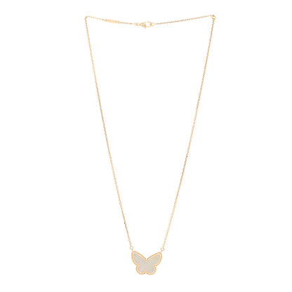 Van Cleef & Arpels 18K Yellow Gold Mother of Pearl Lucky Alhambra Butterfly Pendant Necklace 3 of 4