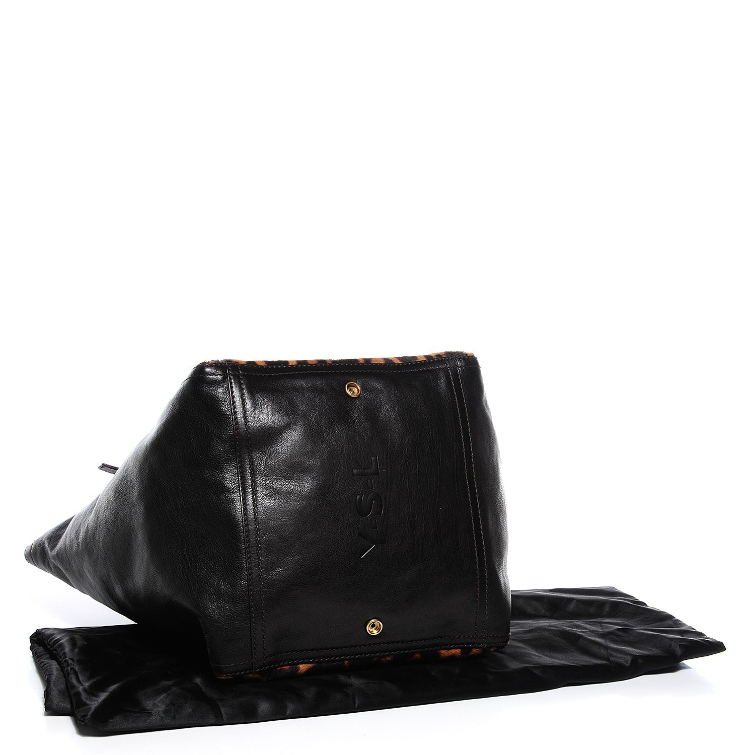 Saint Laurent Calfskin Leopard Print Pony Hair Medium Downtown Tote Dark Brown 4 of 8