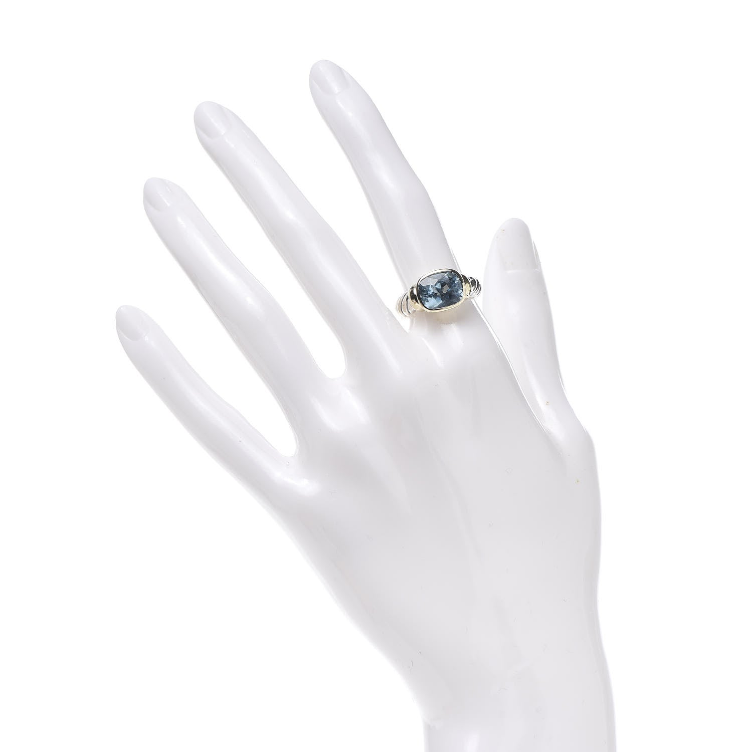 David Yurman Sterling Silver 14K Yellow Gold Blue Topaz 10mm Noblesse Ring 52 6 2 of 5