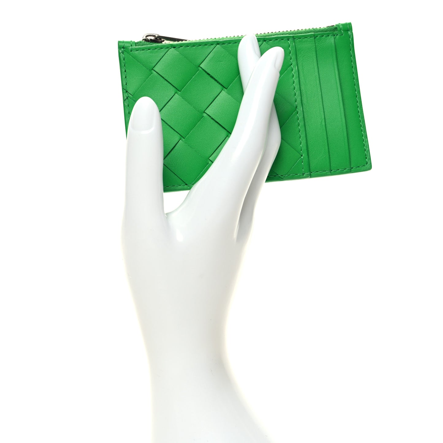 Calfskin Intrecciato Zip Card Holder Parakeet
