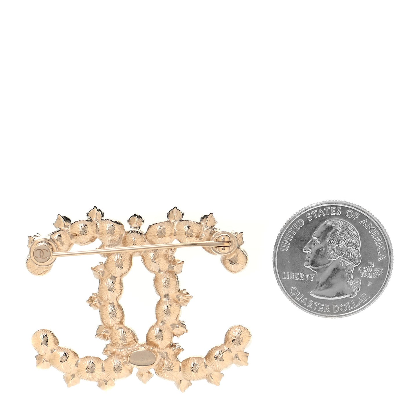 Crystal Pearl CC Brooch Gold