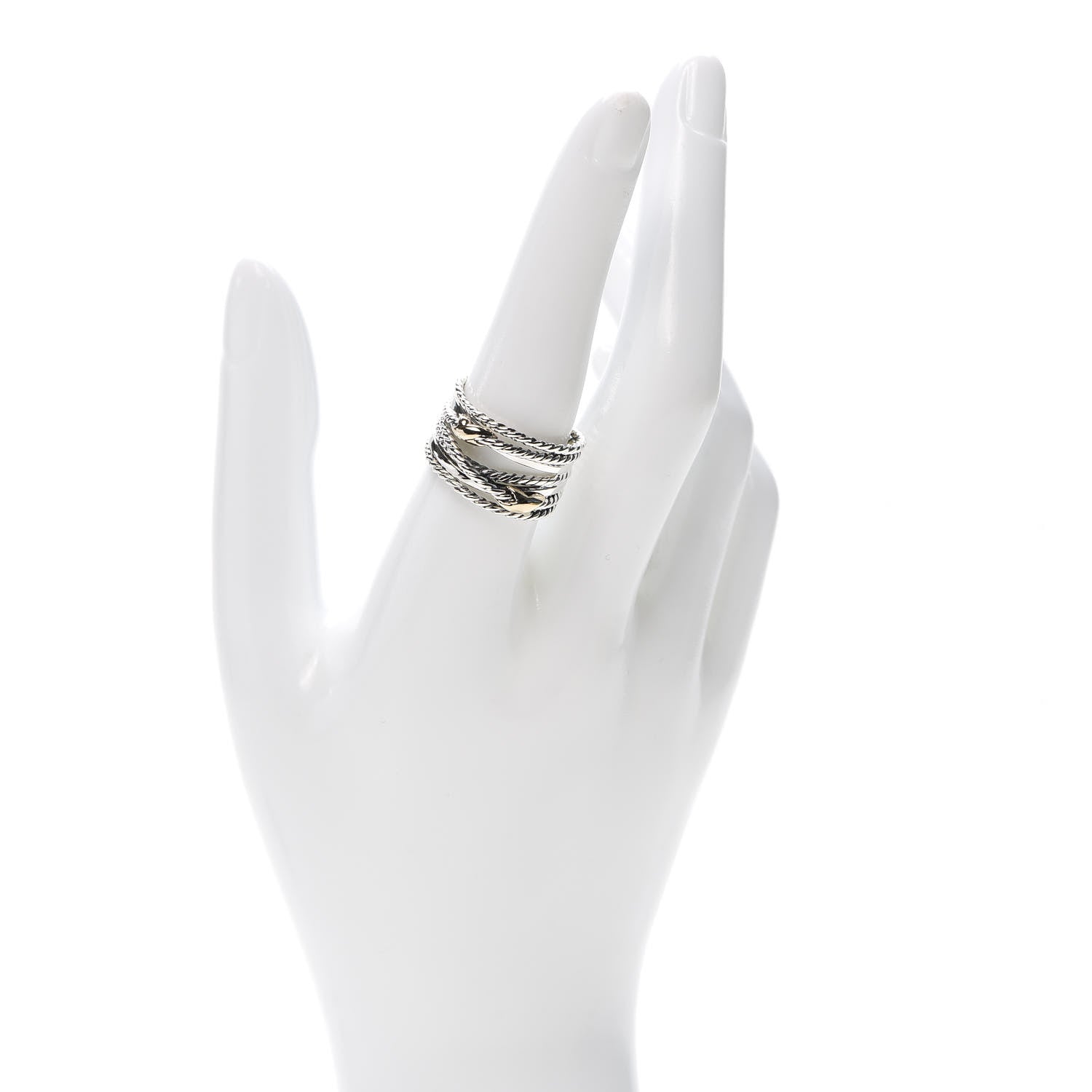 David Yurman Sterling Silver 18K Yellow Gold Double X Crossover Ring 57 8 2 of 4
