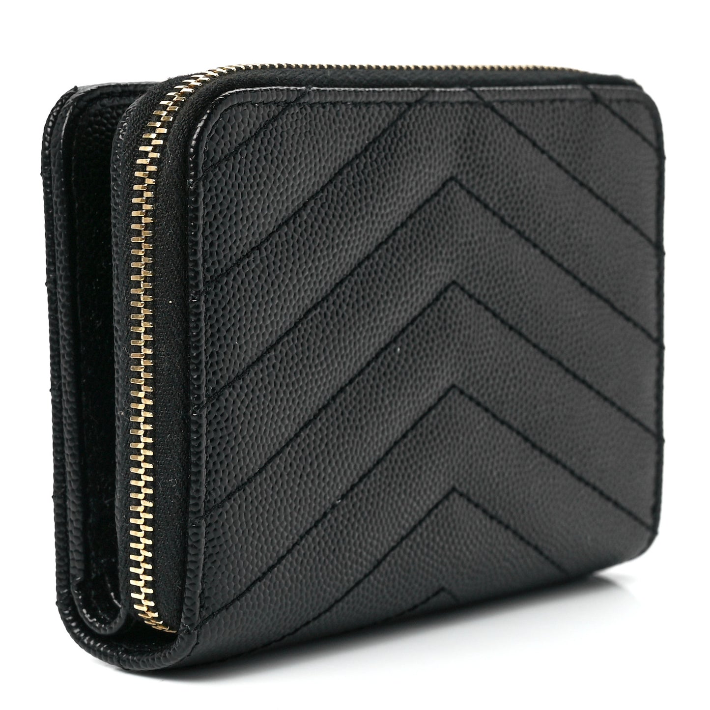 Grain De Poudre Matelasse Chevron Monogram Compact Zip Around Wallet Black