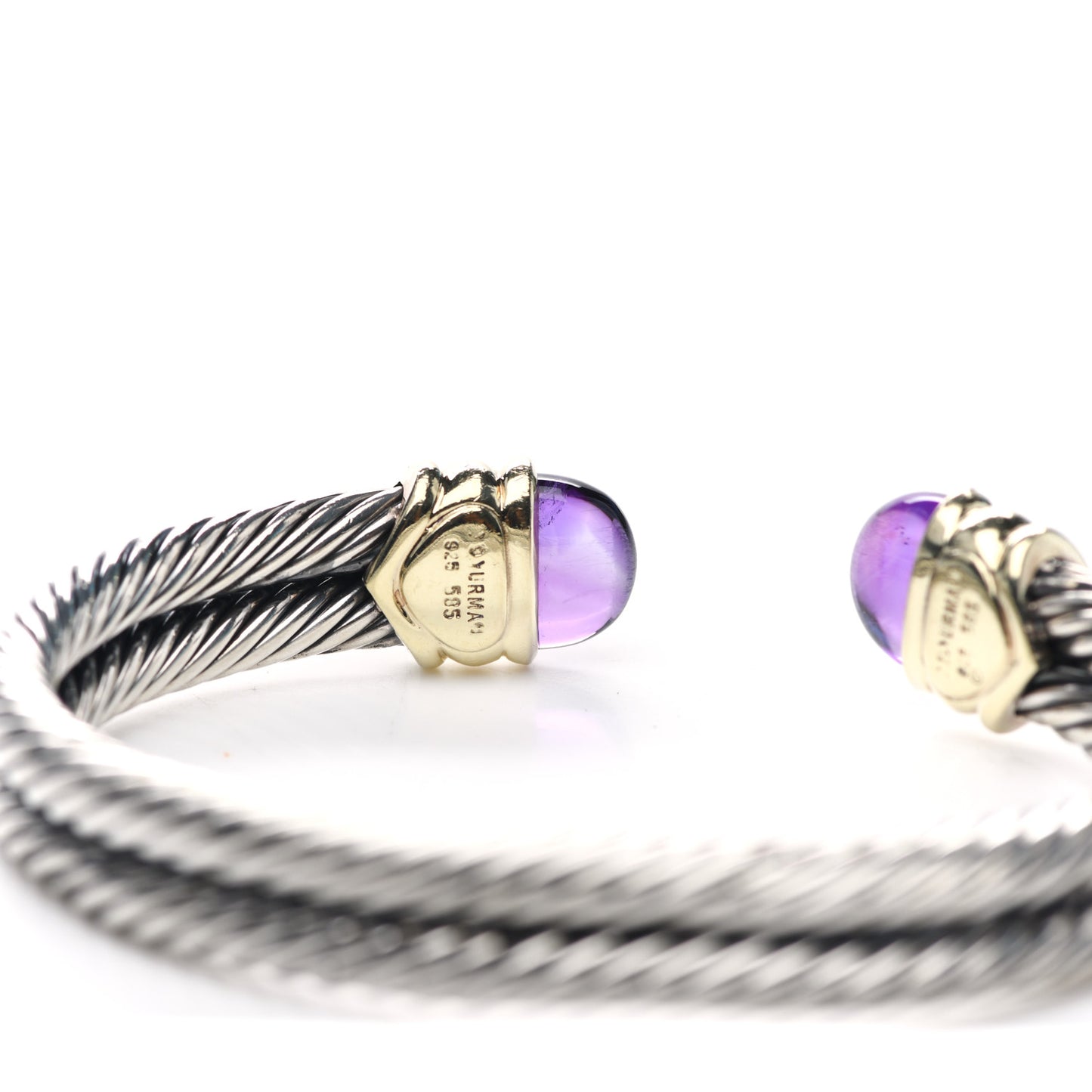 Sterling Silver 14K Yellow Gold Amethyst Double Cable Bracelet