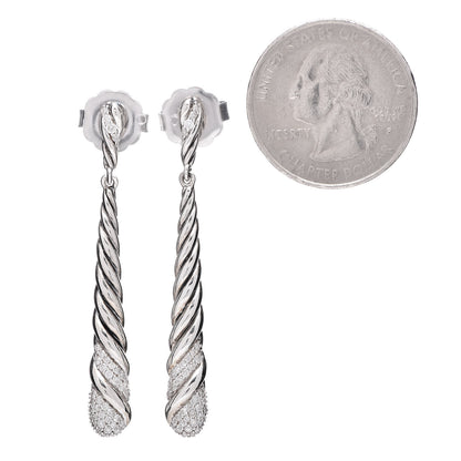 David Yurman Sterling Silver Diamond Willow Drop Earrings 2 of 4