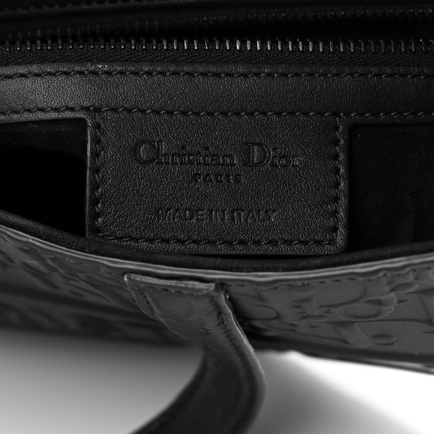 Calfskin Embossed Oblique Saddle Bag With Strap Black