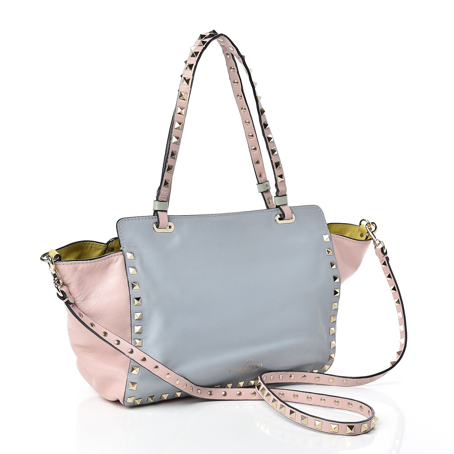 Vitello Watercolor Small Rockstud Tote Rose Green Yellow Sky