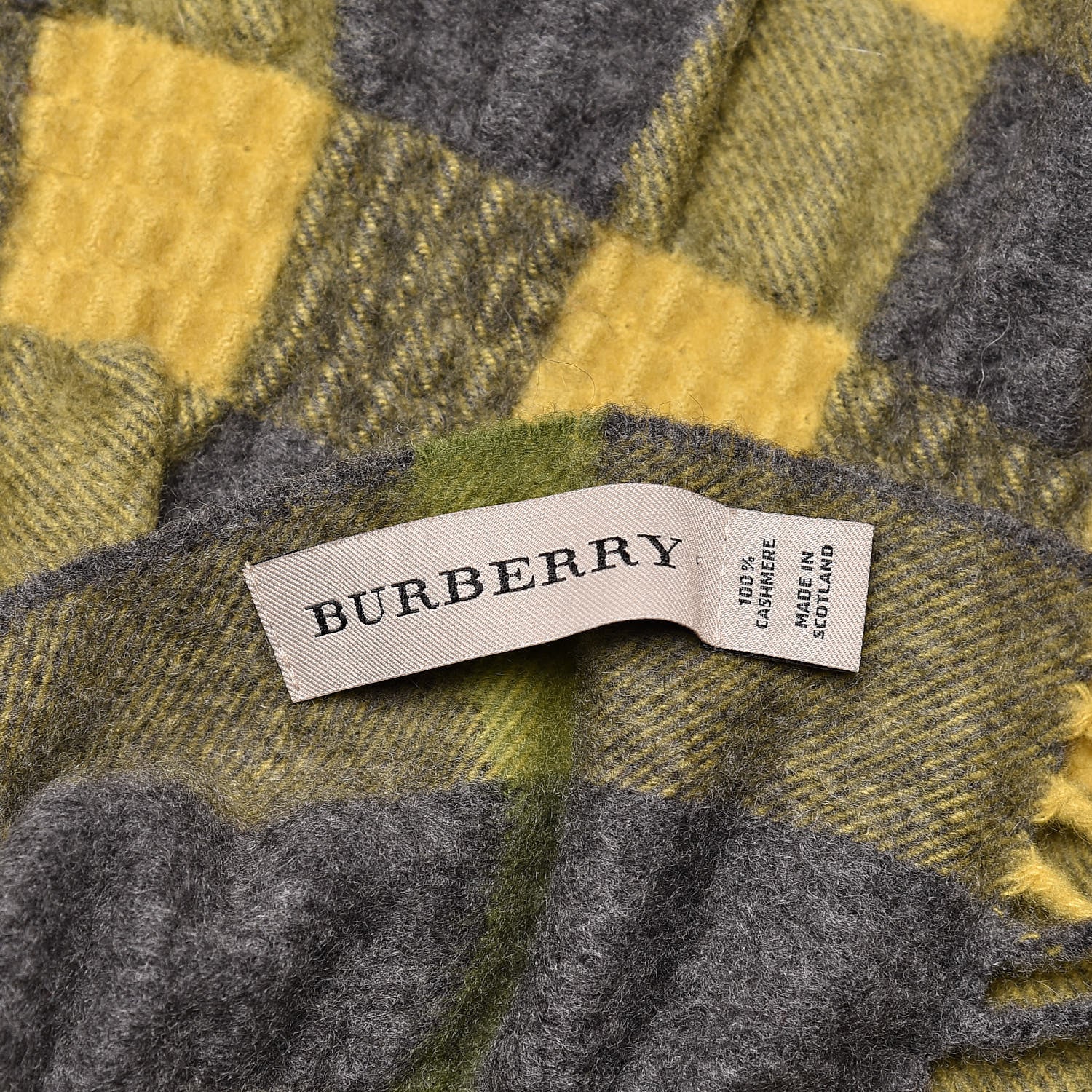 Burberry Cashmere Check Ruched Fringe Scarf Lemon Quartz 4 of 6