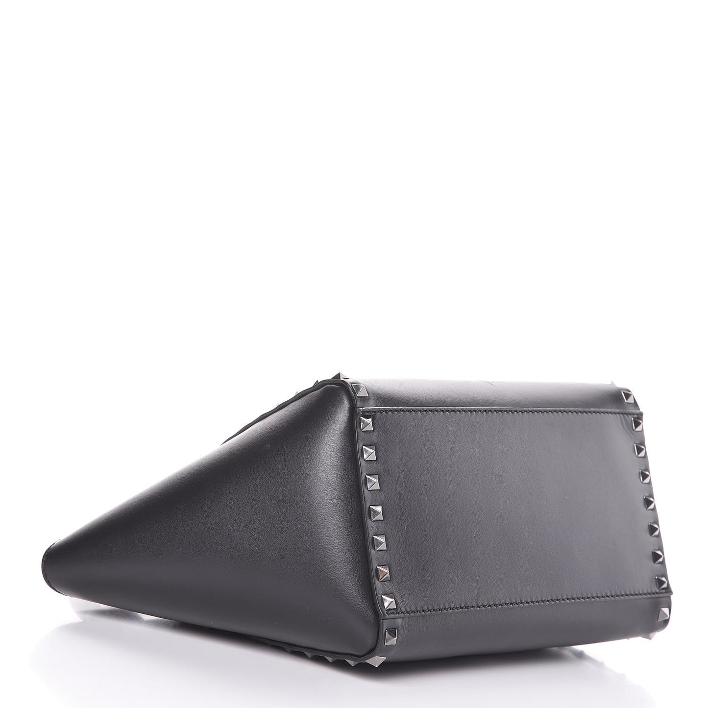 Vitello Small Rockstud Double Handle Tote Black