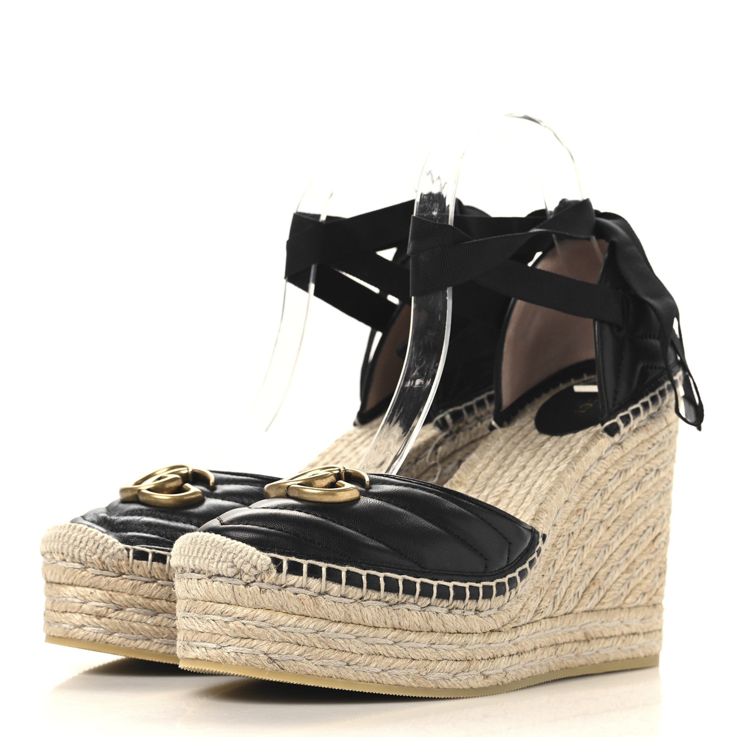 Gucci Nappa Matelasse GG Marmont Ankle Wrap Platform 35/120mm Espadrille Wedges 40.5 Black 4 of 10