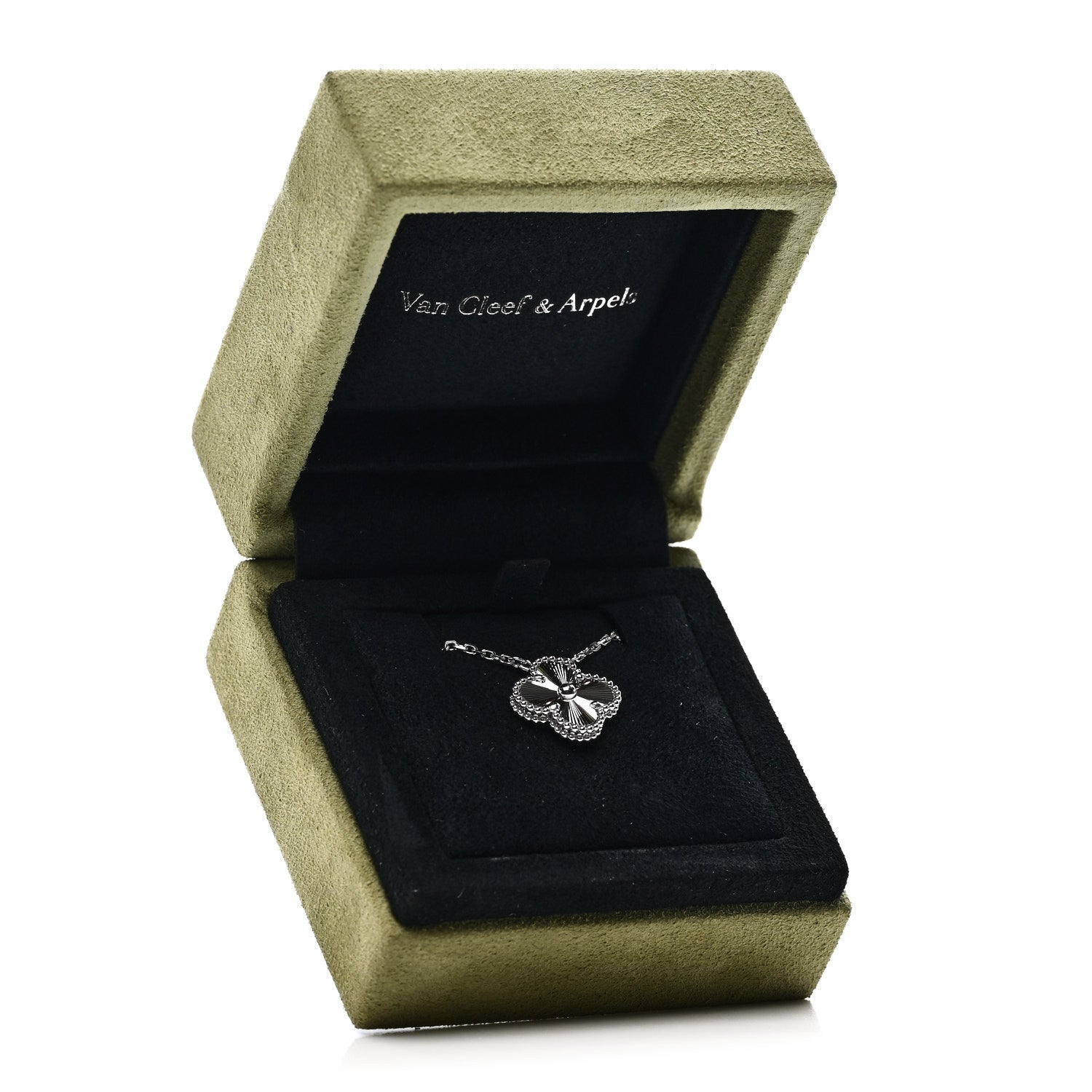 Van Cleef & Arpels 18K White Gold Guilloche Vintage Alhambra Pendant Necklace 6 of 6