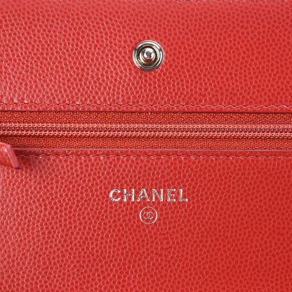 Chanel Caviar Chevron Quilted Wallet On Chain WOC Red 6 of 7
