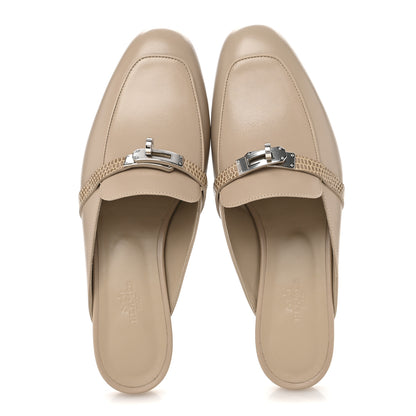 Hermes Shiny Lizard Calfskin Oz Mules 38 Beige Sarrazin 40 Beige Sarrazin 2 of 12