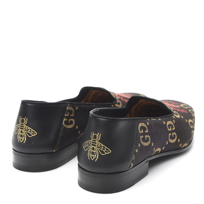 Gucci Calfskin Canvas Mens Chambre des Squelettes Loafers 11 Brown Black 4 of 8