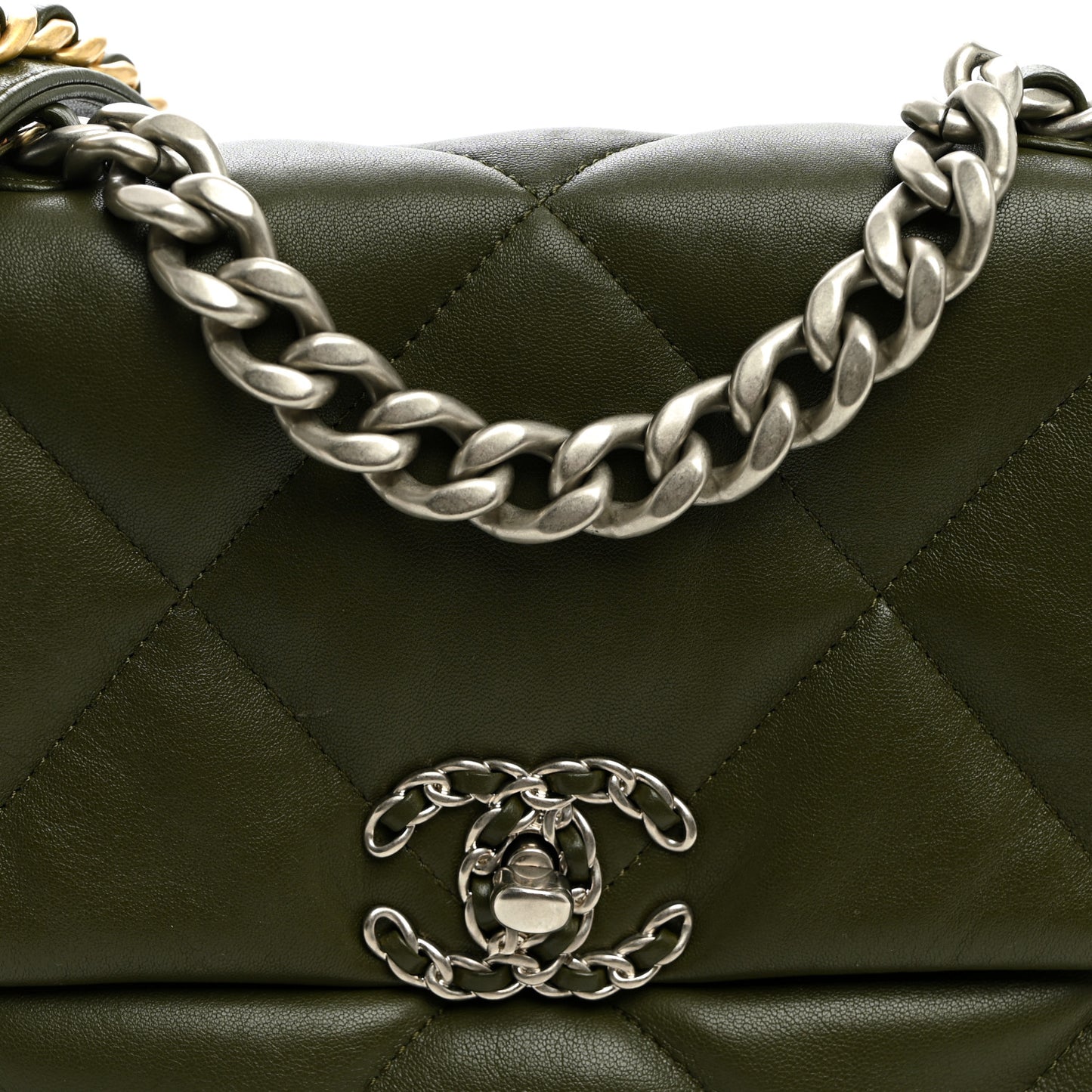 Lambskin Quilted Medium Chanel 19 Flap Khaki
