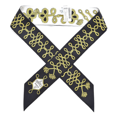 Hermes Silk Galons Et Brandebourg Twilly Black Gold White 1 of 4