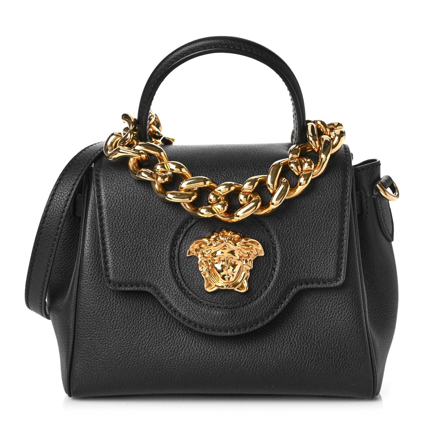 Grained Calfskin Small La Medusa Top Handle Bag Black