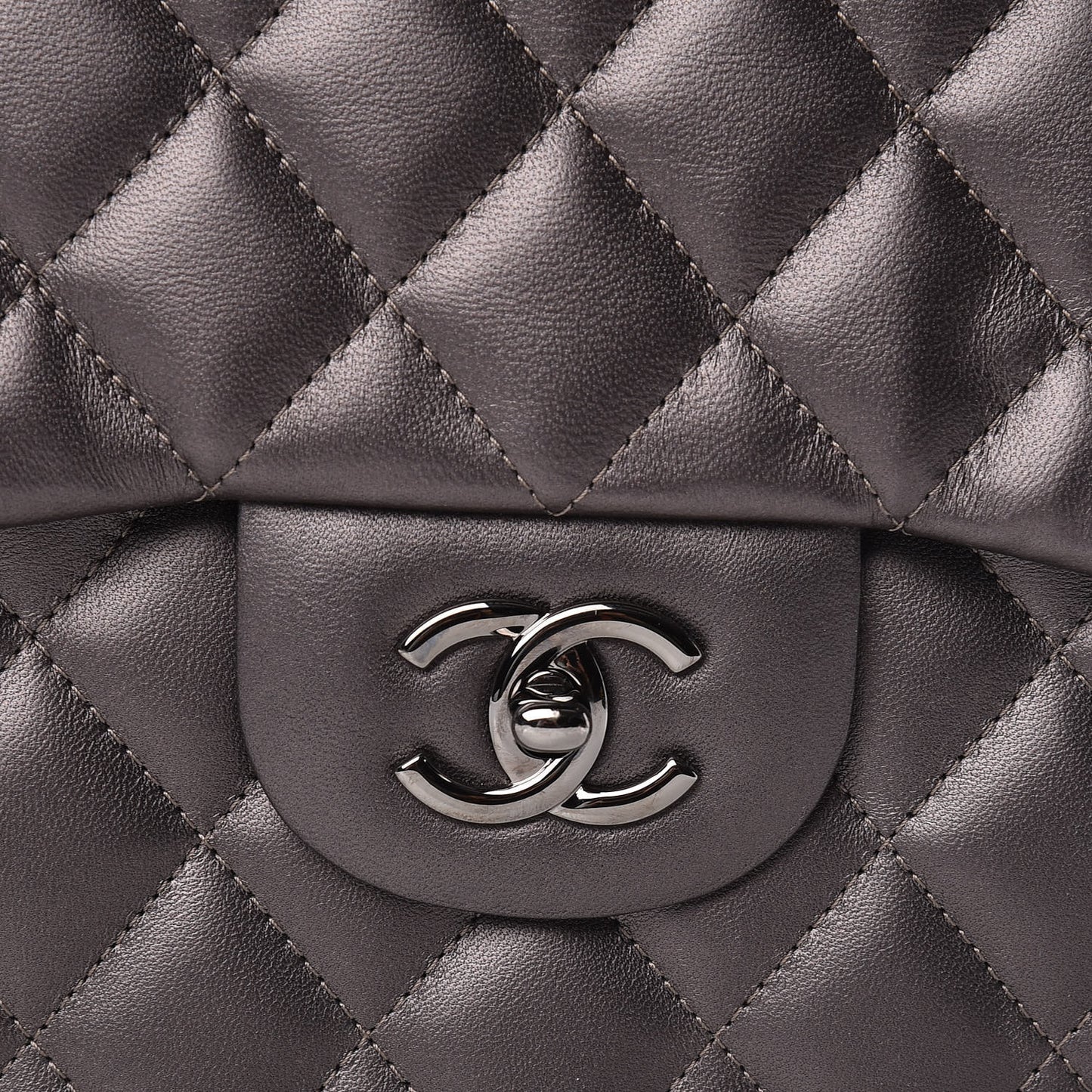 Metallic Lambskin Quilted Jumbo Single Flap Dark Grey