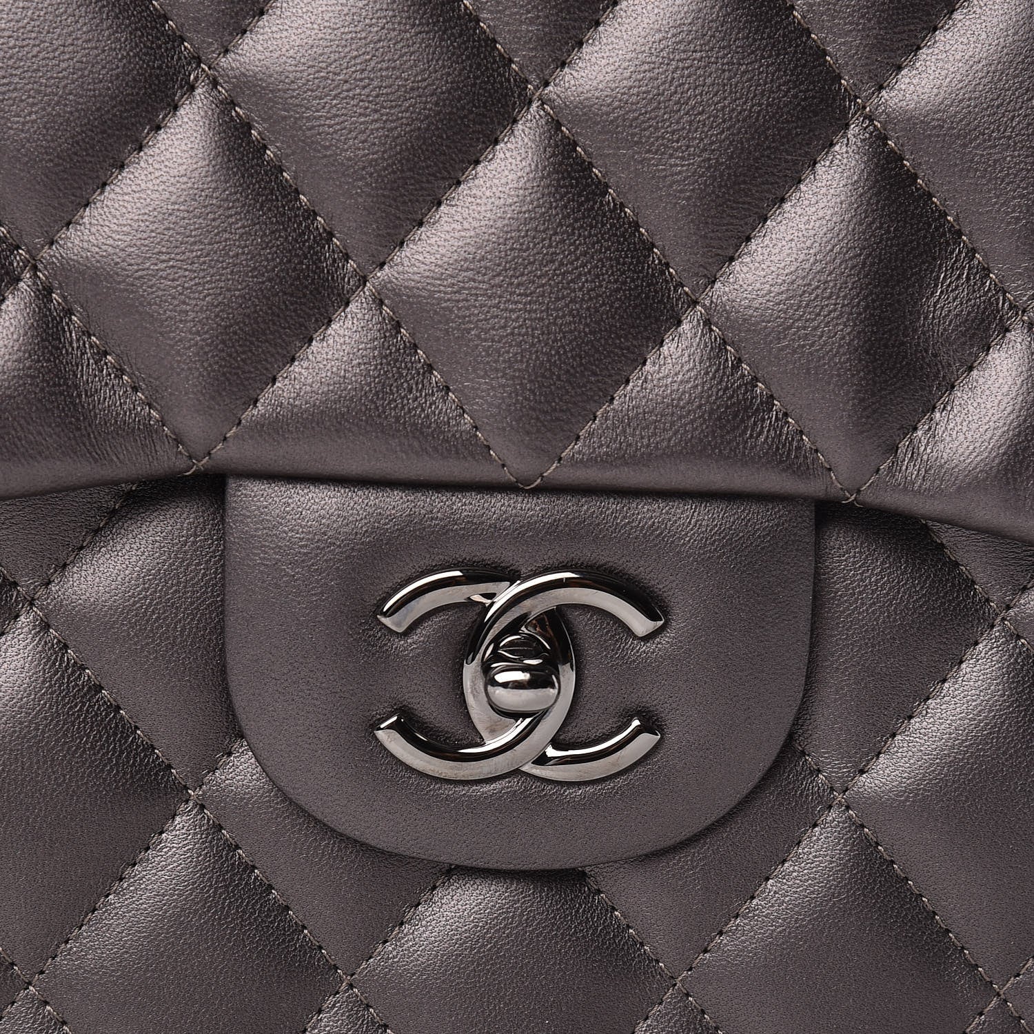 Chanel Metallic Lambskin Quilted Jumbo Single Flap Dark Grey 11 of 14