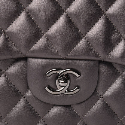Chanel Metallic Lambskin Quilted Jumbo Single Flap Dark Grey 11 of 14